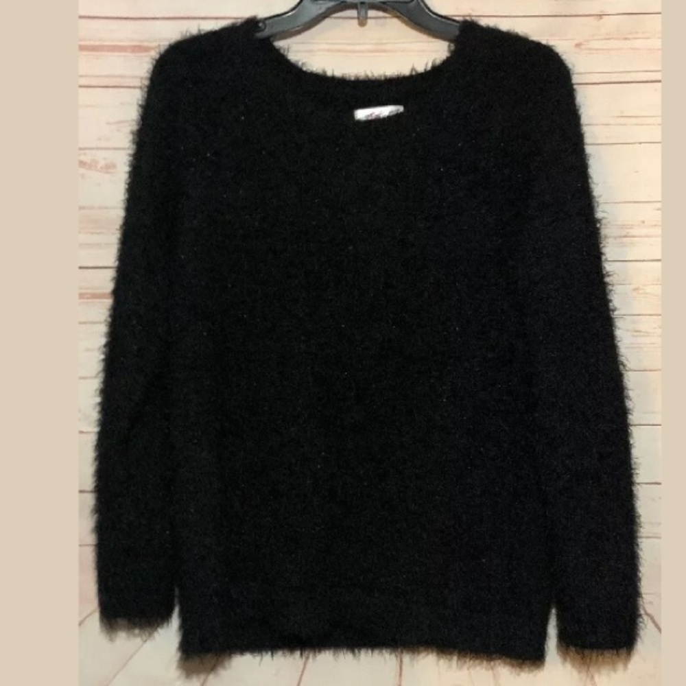 Justice Girls Black Fuzzy Sweater | Size 18